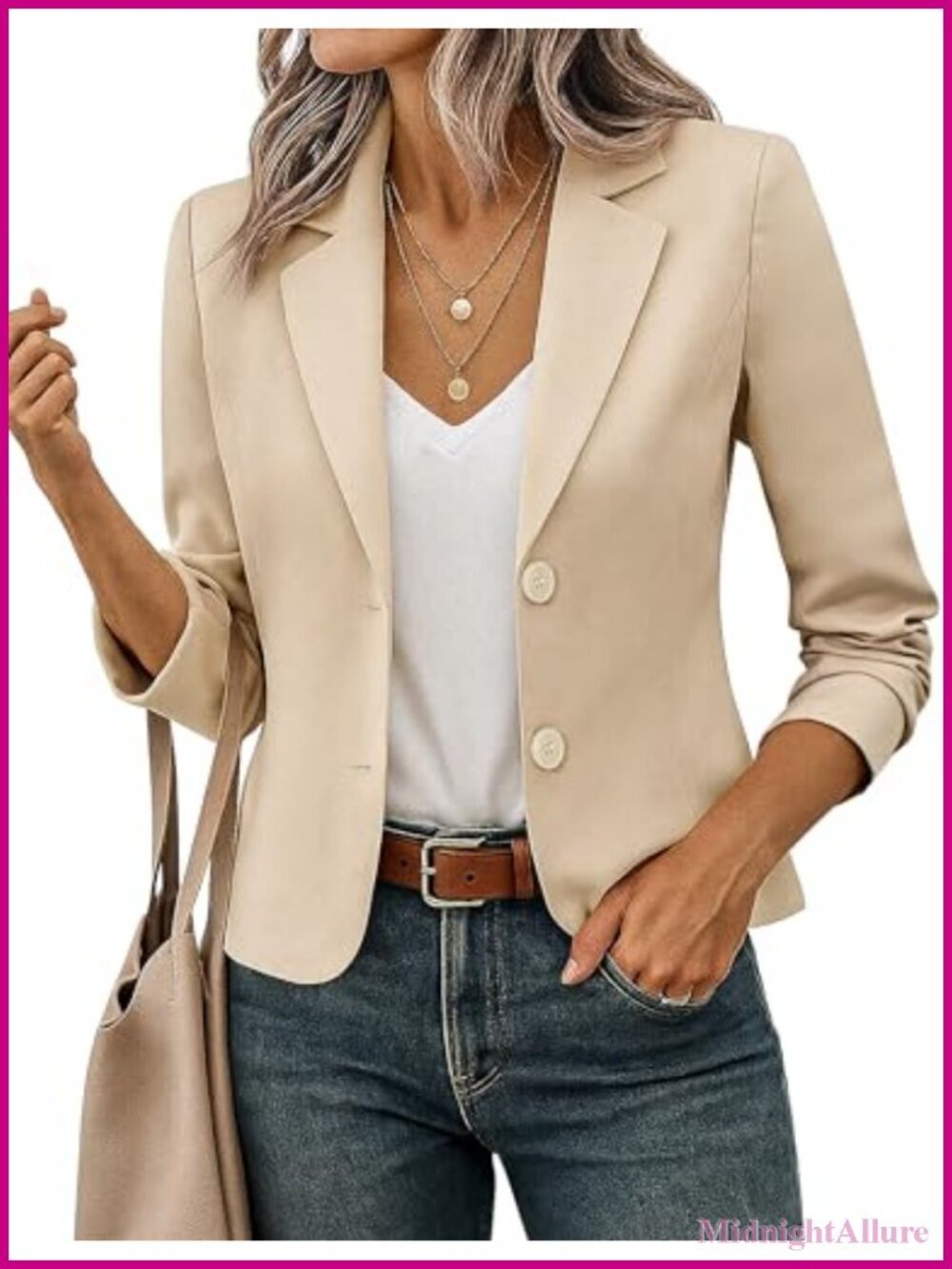 Women's Business Casual Cropped Blazer Notch Lapel Long Sleeve Work Jacket